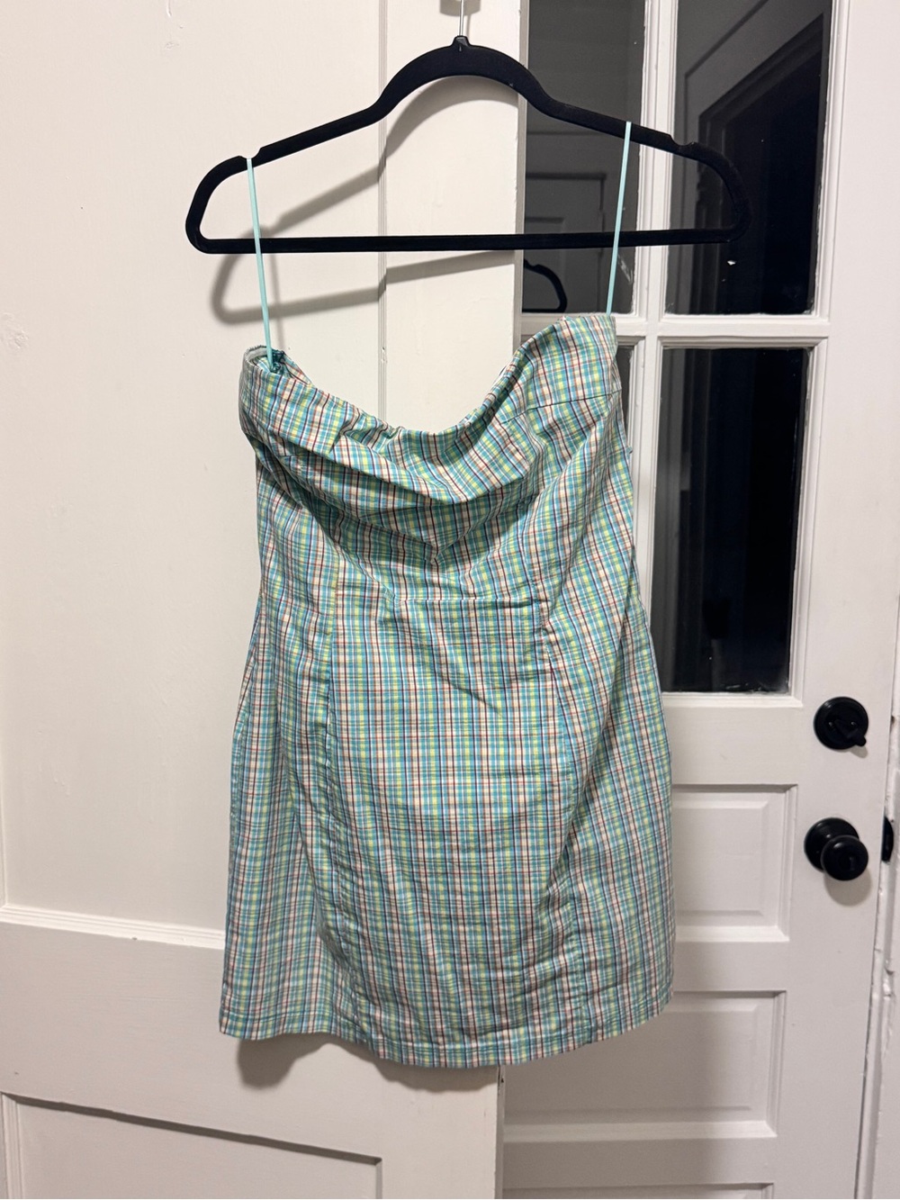 Kimchi Blue Strapless Plaid Mini Dress - Green & Blue Multi - Picture 2 of 4